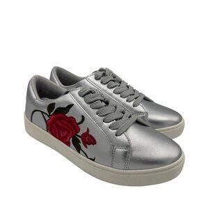 Comforview Marleigh Size 8.5 W Metallic Silver Rose Embroidered Sneakers